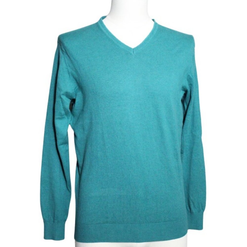 Massimo Dutti SZ M Cotton Silk Green Men's V-Neck Lightweight Sweater